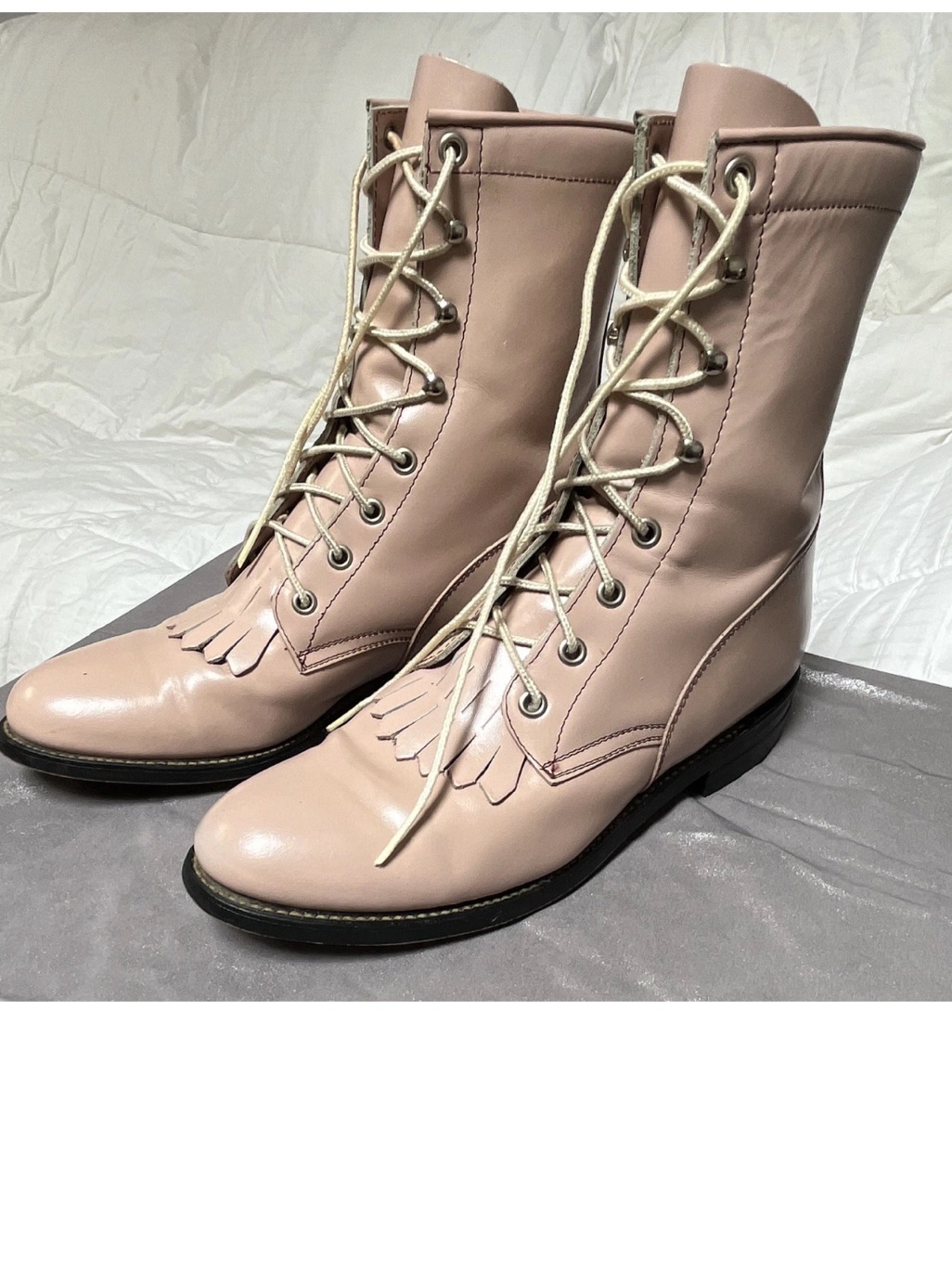 Vintage Diamond J Women’s Mauve Pink Lace Up Western Roper Boots Kiltie Fringe